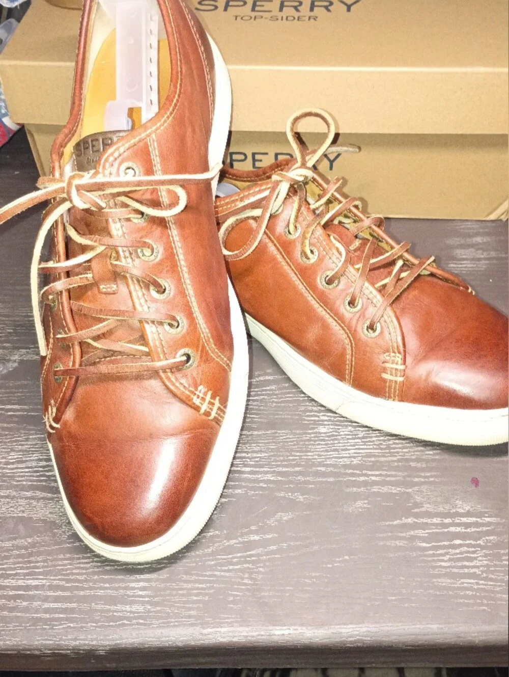 Sperry GOLD CUP Men's 10M Cognac Leather Lace-Up Boat Sneakers. Like NEW.